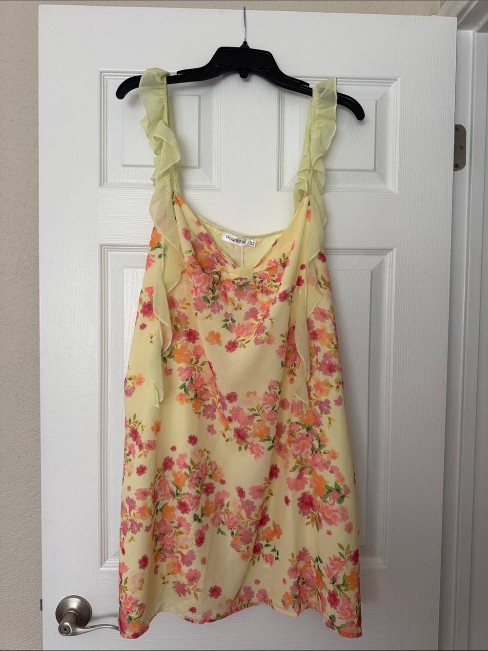Beginnings Boutique “Joyce Yellow Bloom Chiffon” Mini Dress Size 16